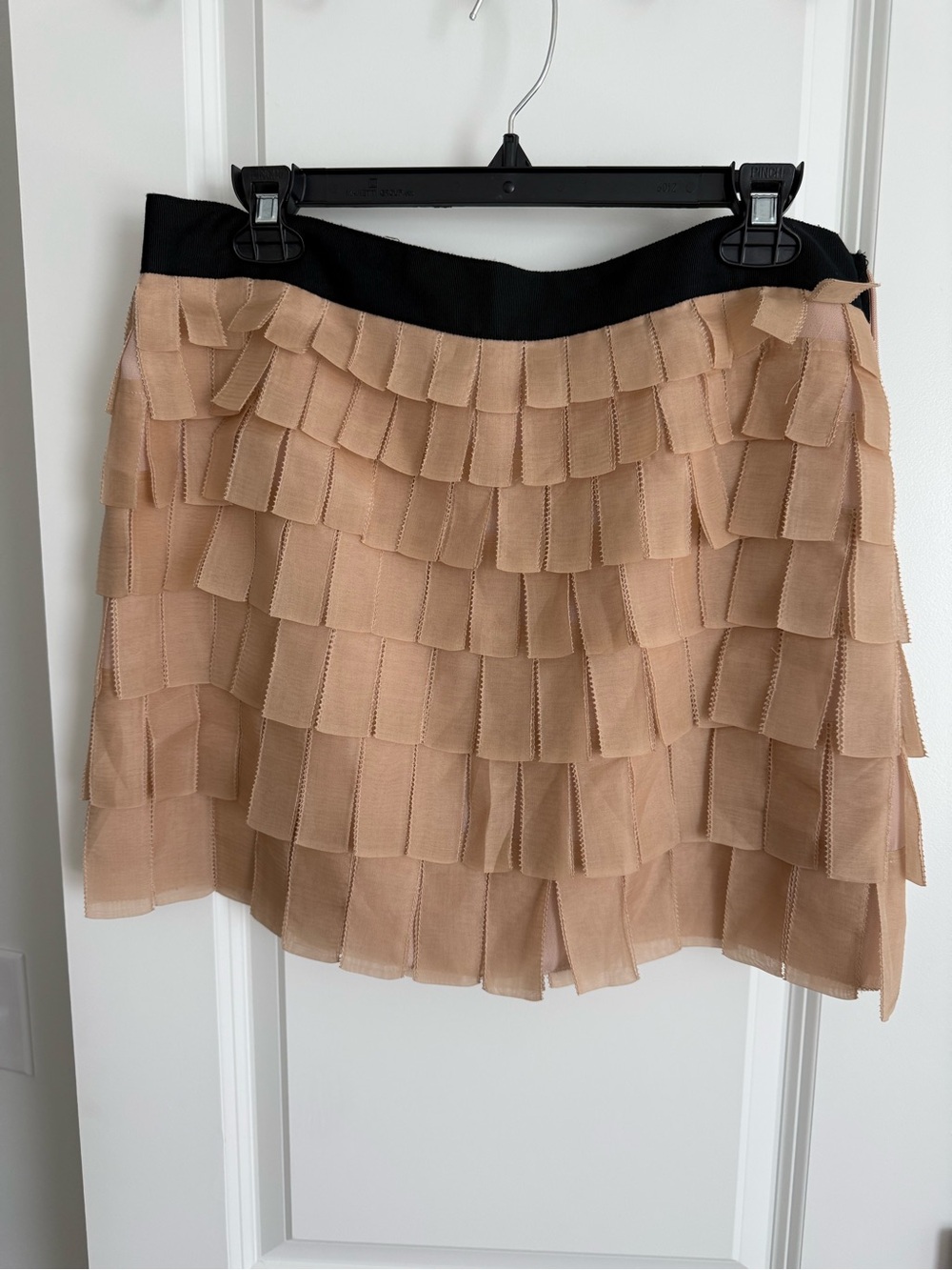J. Crew Beige Tiered Ruffle Mini Skirt with Black Waistband